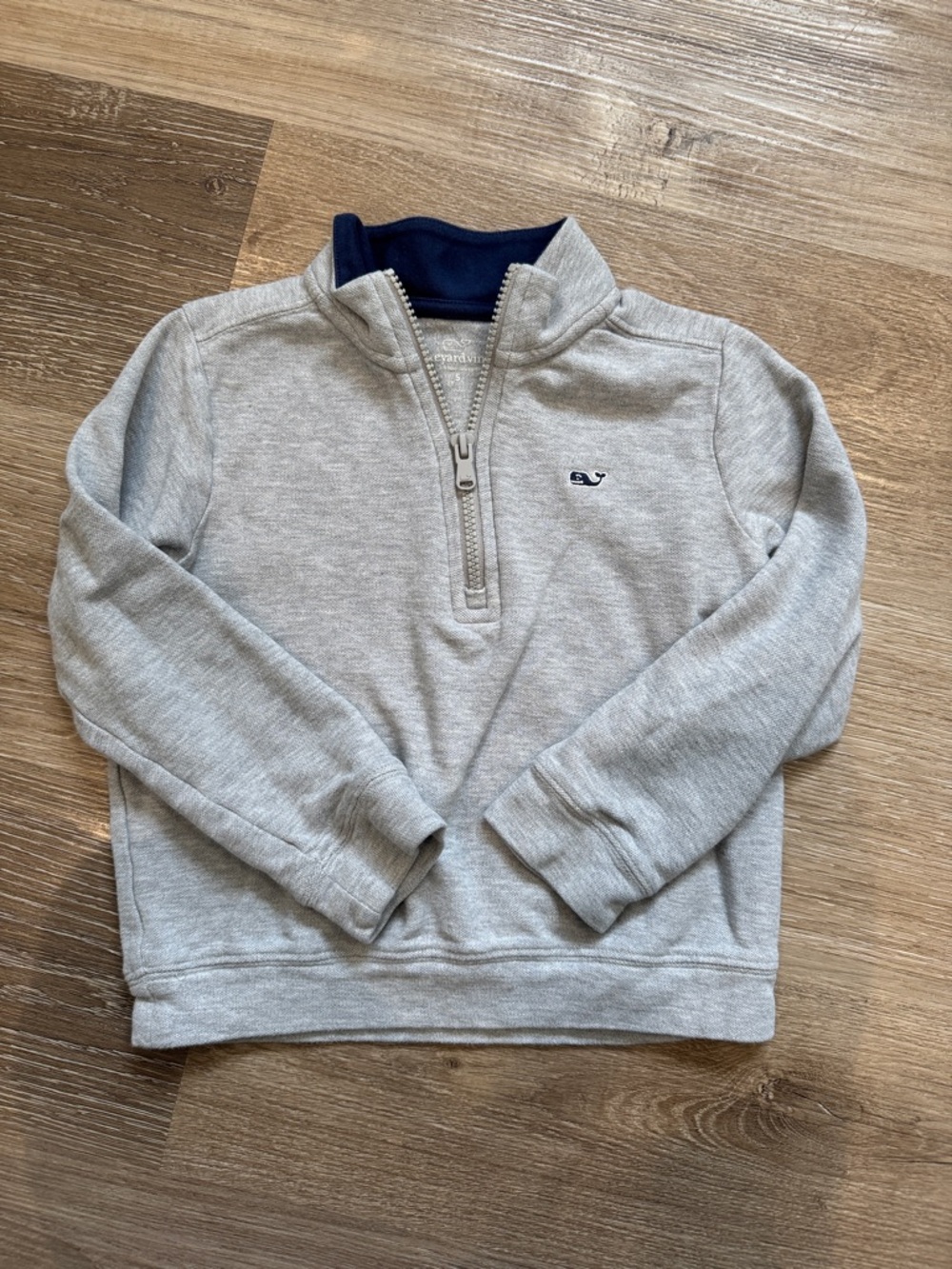 Vineyard Vines Light Gray Quarter-Zip Pullover with Navy Trim- 5T